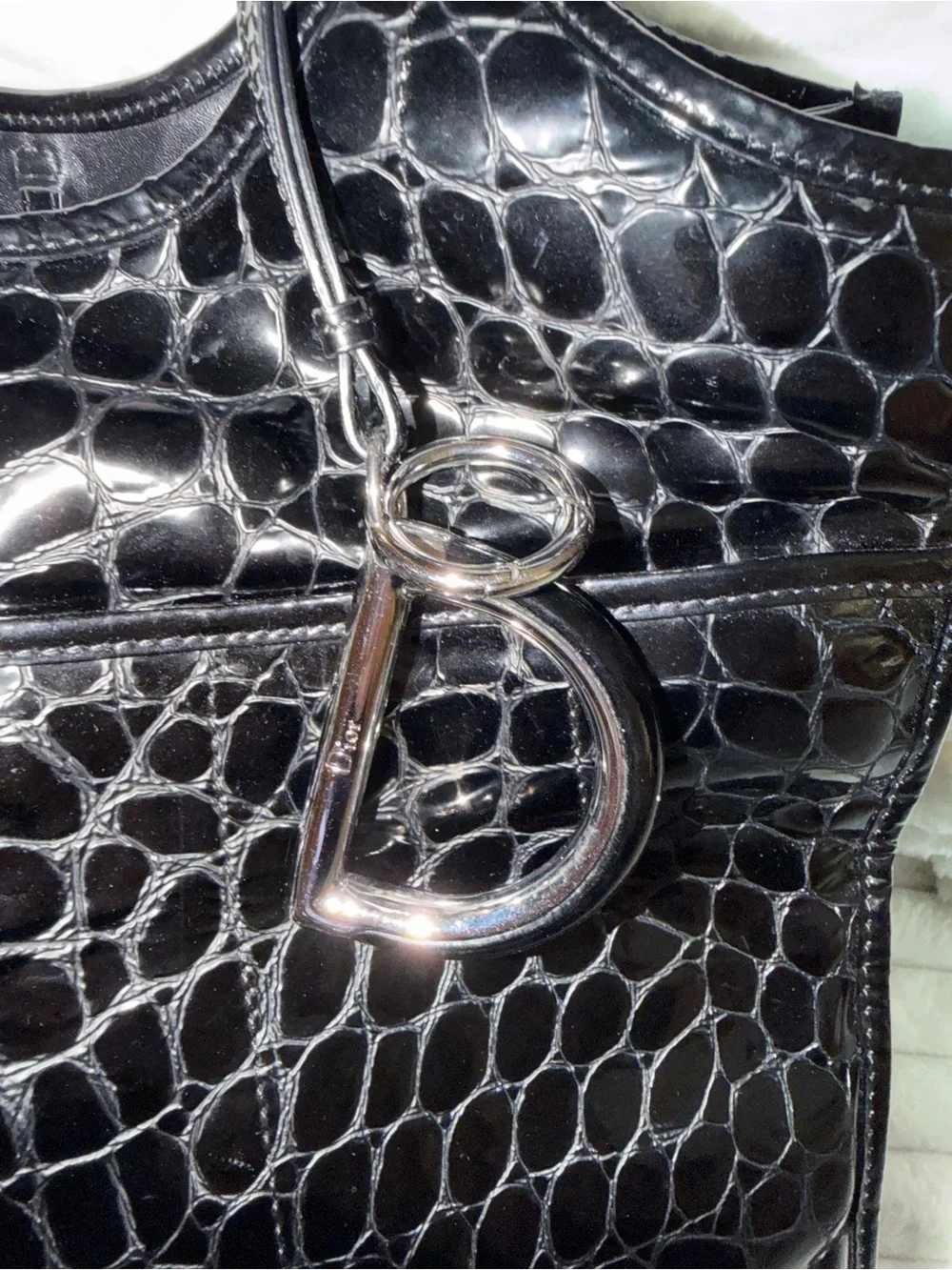 2008 Dior Black Croc-Embossed Patent Leather Satchel 61 Tote